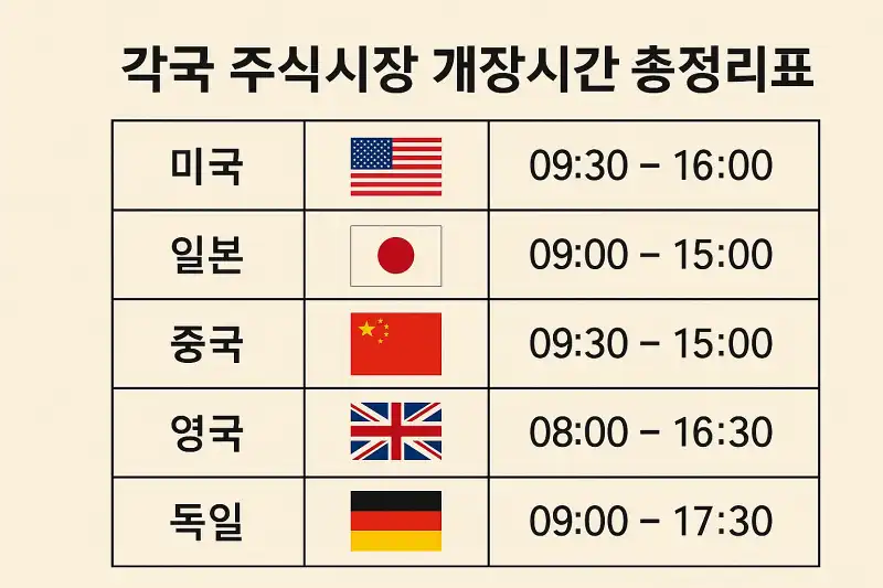 각국 주식시장 개장 시간 총정리표