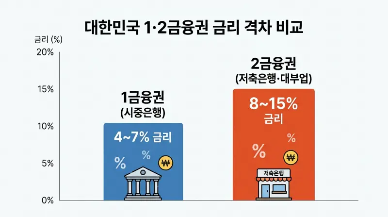1금융권과 2금융권 후순위 담보대출 금리 비교 차트