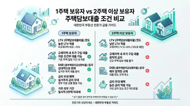 1주택자 vs 2주택자 대출 조건 비교