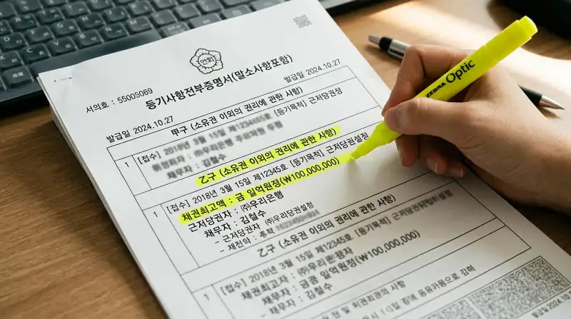 등기부등본 근저당권 하이라이트 클로즈업