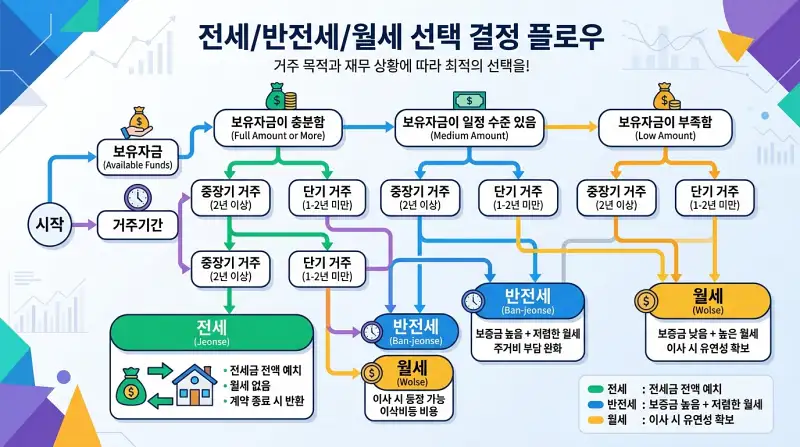 보유자금·거주기간 기반 전세/반전세/월세 선택 플로우차트