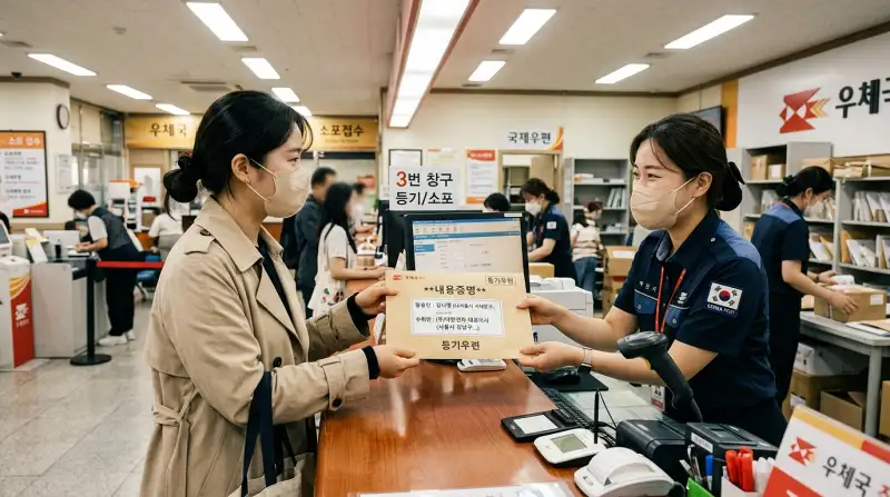 우체국 내용증명 발송 장면 