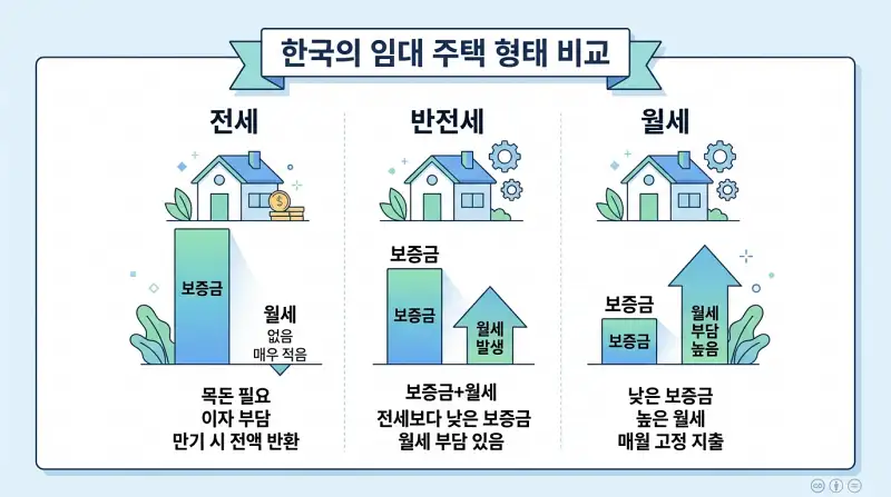 전세·반전세·월세 3가지 임대유형 비교 인포그래픽