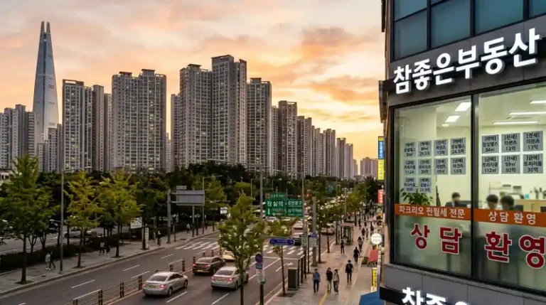 황금빛 노을의 잠실 아파트 단지 전경