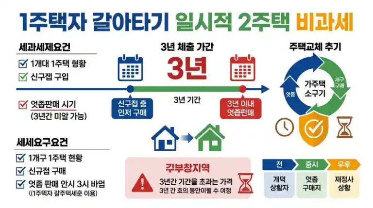 1주택자 갈아타기 일시적 2주택 비과세 요건과 3년 처분기한