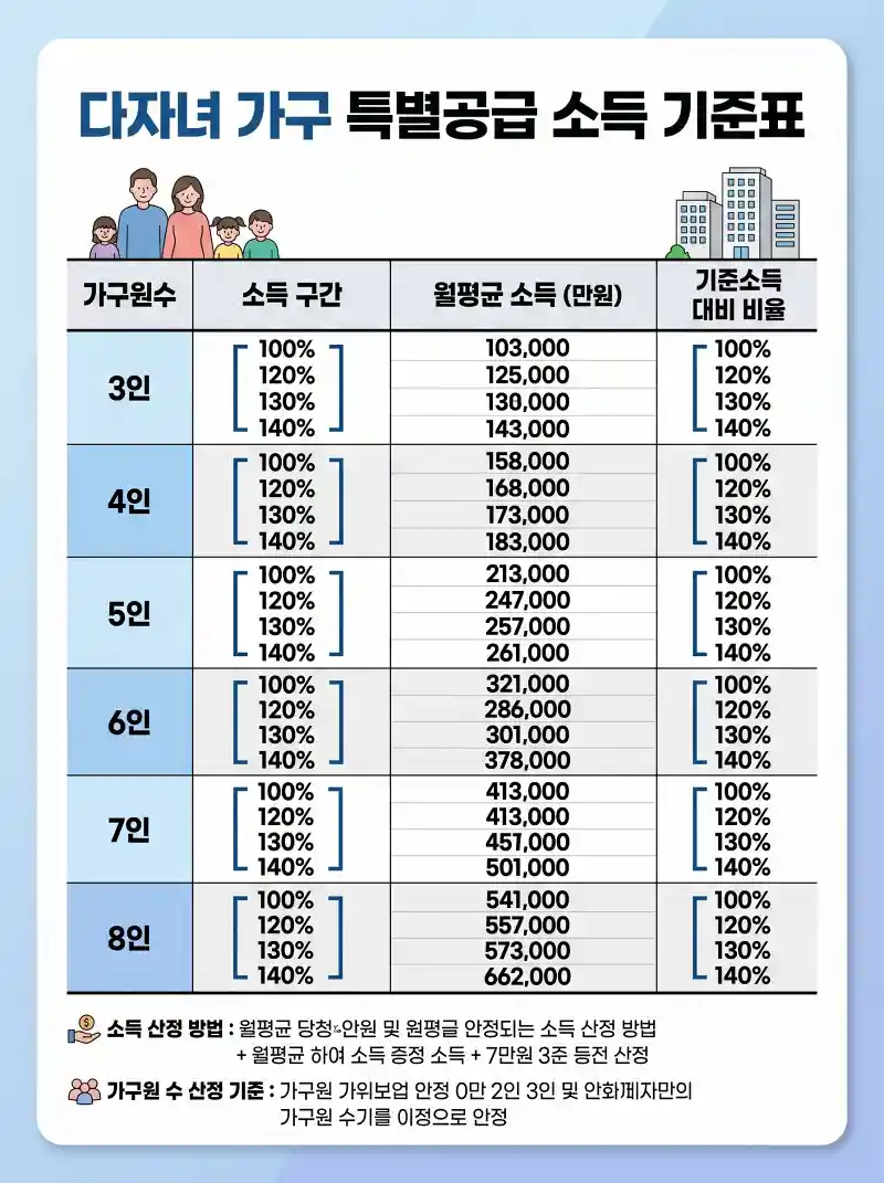 다자녀 특별공급 소득 기준표