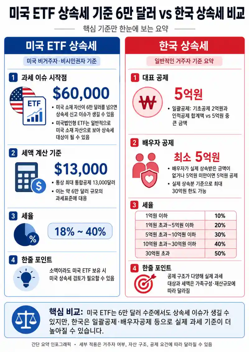 미국 ETF 상속세 기준 6만 달러와 한국 상속세를 비교
