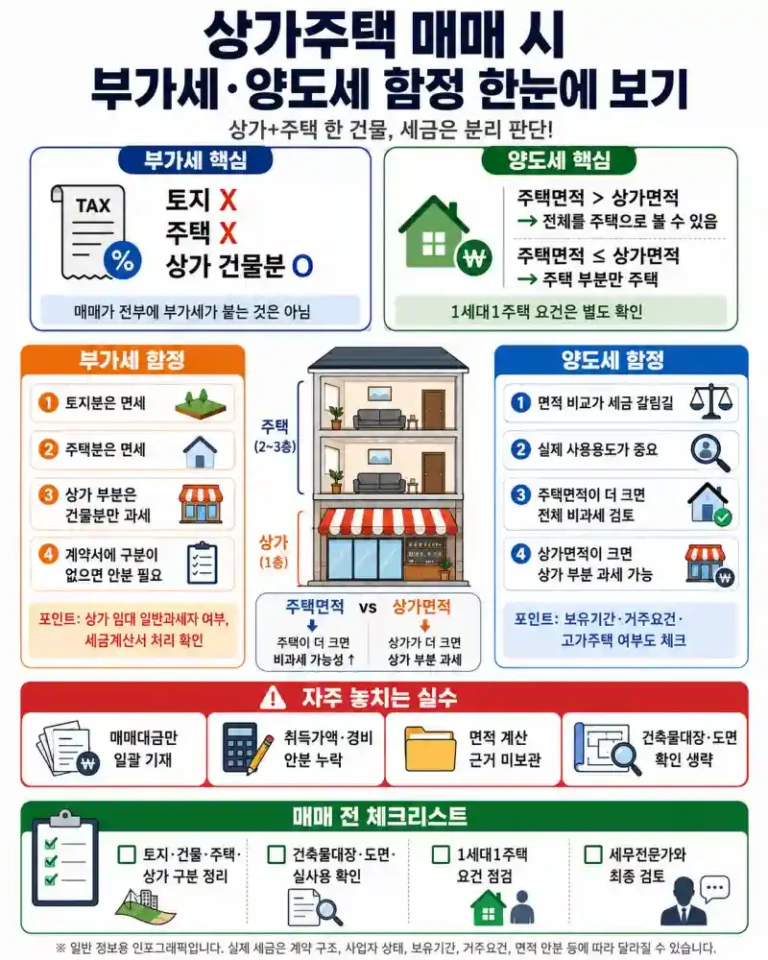 상가주택 매매 시 부가세·양도세 함정 한눈에 보기