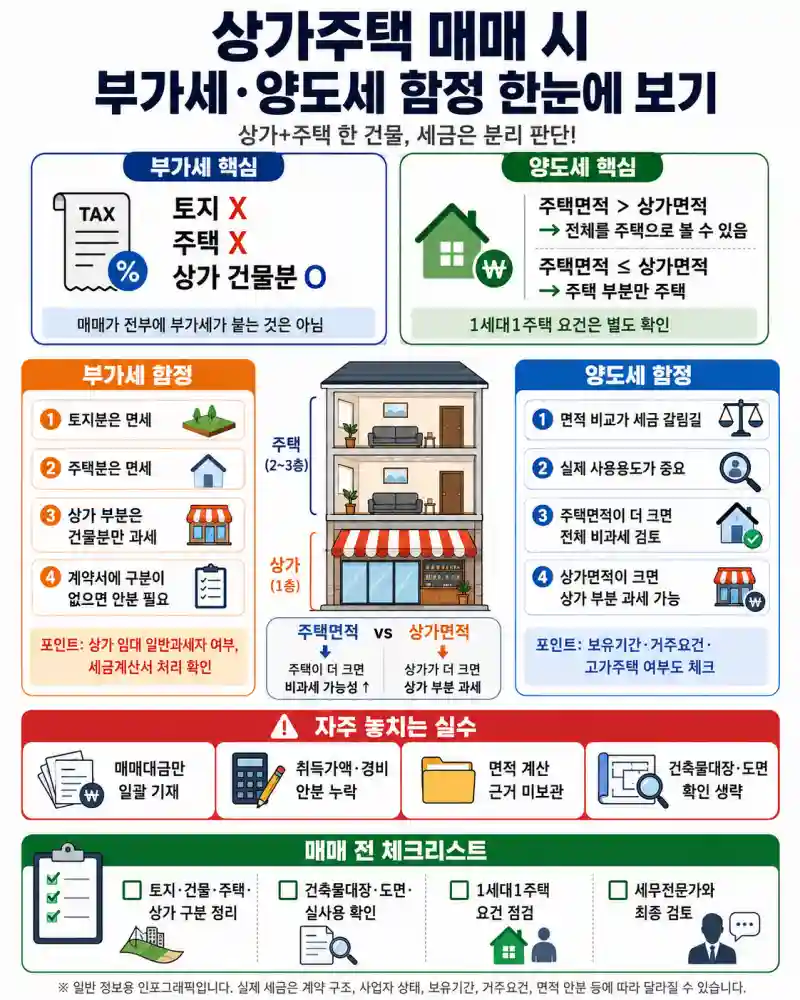 상가주택 매매 시 부가세·양도세 함정 한눈에 보기