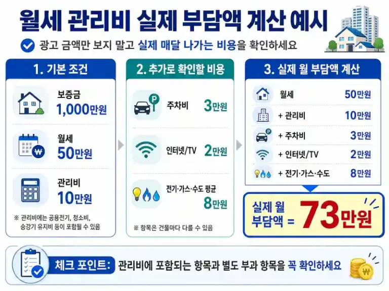 월세 관리비 실제 부담액 계산 예시