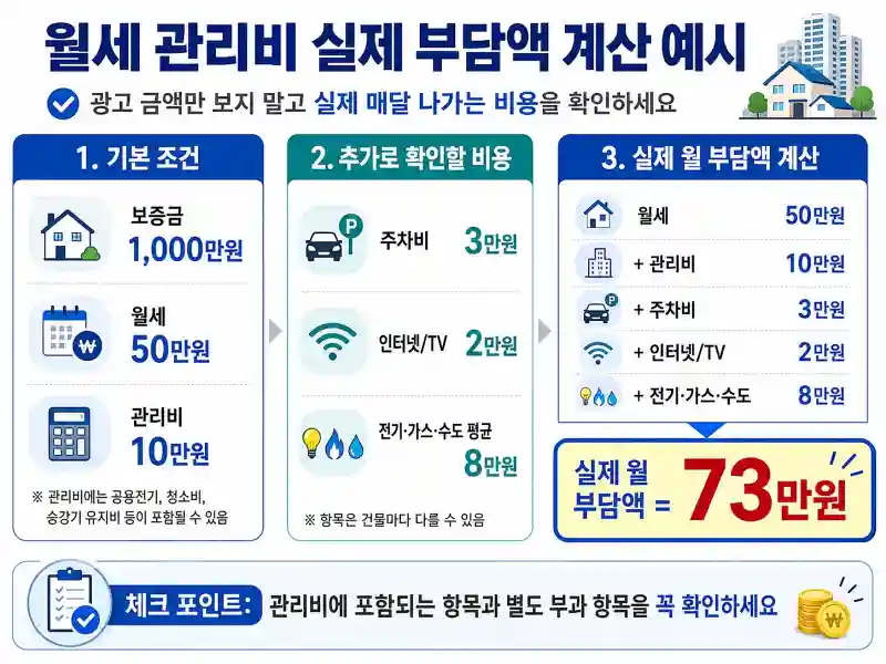 월세 관리비 실제 부담액 계산 예시