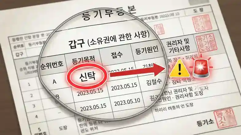 등기부등본 신탁 표기 확대 화면