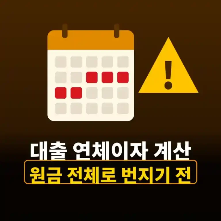 대출 연체이자 계산을 위해 연체 일수가 표시된 달력과 경고 표시