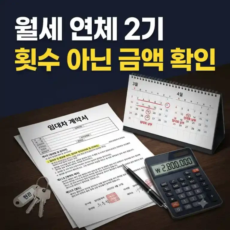 월세 연체 금액이 2개월분에 달했는지 임대차 계약서와 달력으로 계산하는 모습