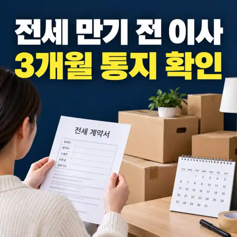 전세 만기 전 이사를 앞두고 임대차 계약서와 달력으로 해지 통지 3개월을 계산하는 임차인