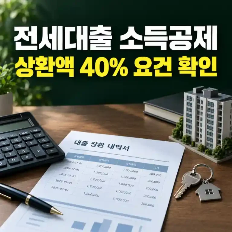 전세대출 소득공제 요건을 확인하려고 대출 상환 내역서와 연말정산 서류를 계산기로 따져 보는 직장인